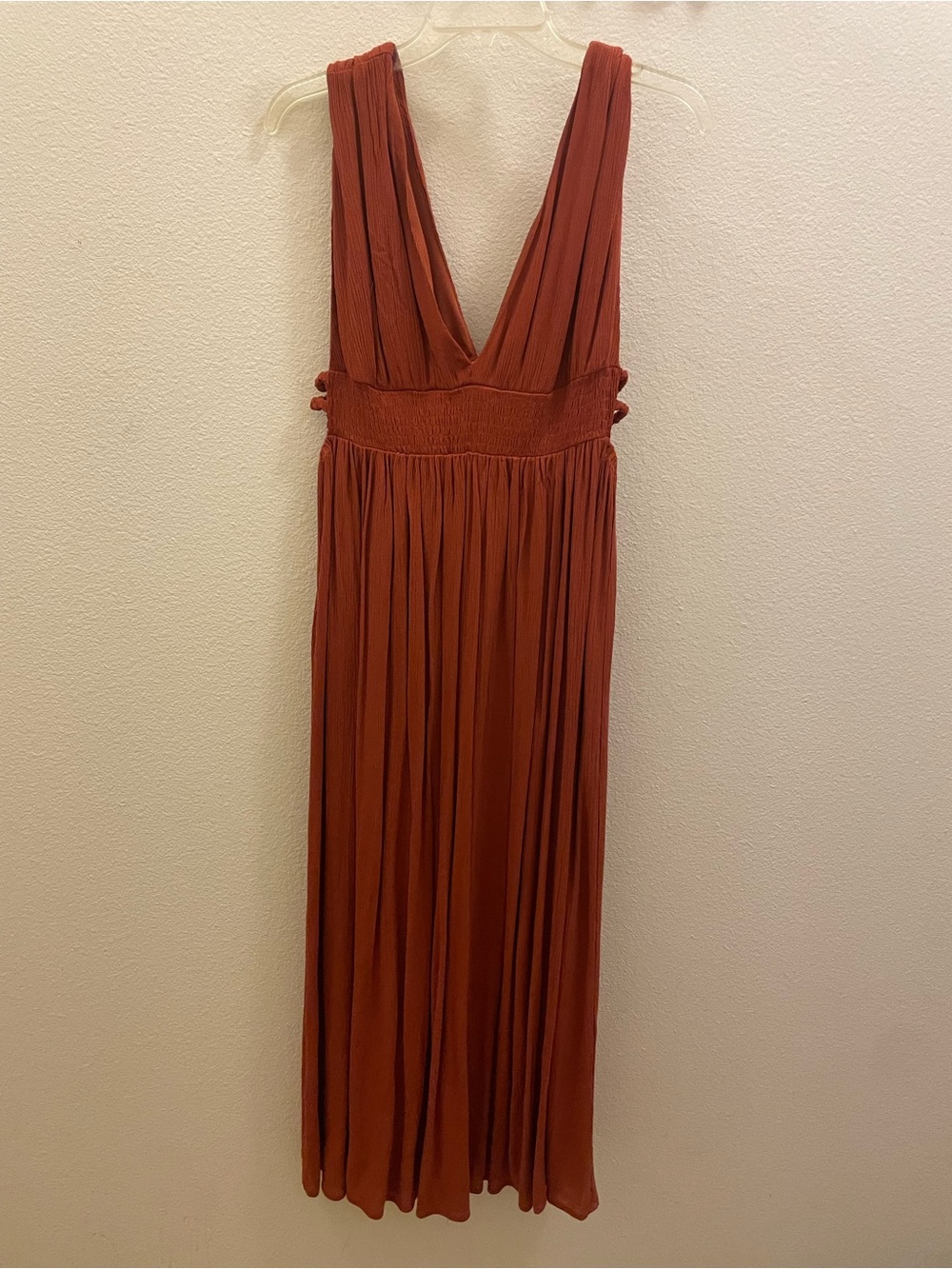 Plunging V-Neck Maxi Dress in Rust